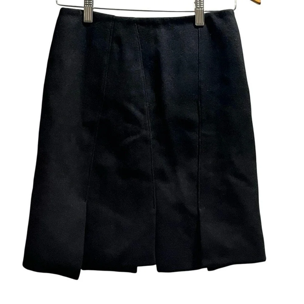 PRADA Designer‎ Black Wool Wide Inverted Box Pleats A-Line Mini Skirt Sz 40